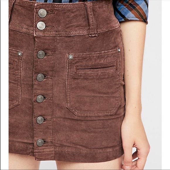 FREE PEOPLE Corduroy Chocolate Mini Skirt New - Picture 4 of 8